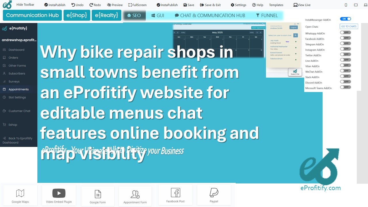 Why bike repair shops in small towns benefit from an eProfitify website for editable menus chat features online booking and map visibility